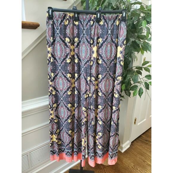 One World Women's Multicolor Polyester Wide Leg Adjustable Waist Trouser Pant 1X - Picture 1 of 12